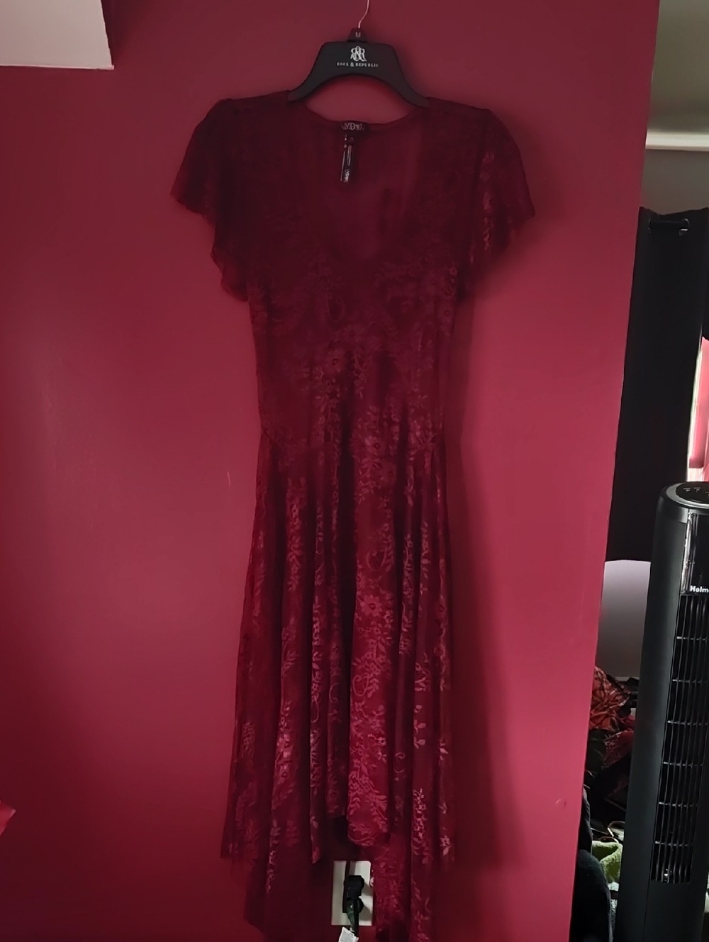 Worn Heart Burgundy Lace A-Line Dress